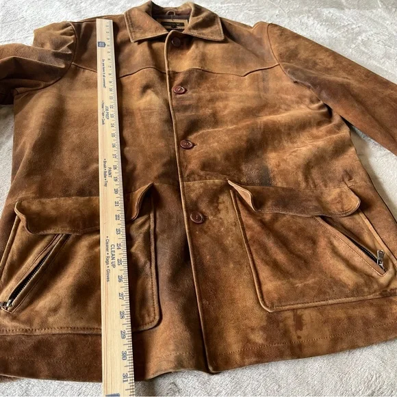 Vintage Yukalix Men's Brown Suede Field Jacket Coat Button Up Men's L Rugged - Picture 14 of 16